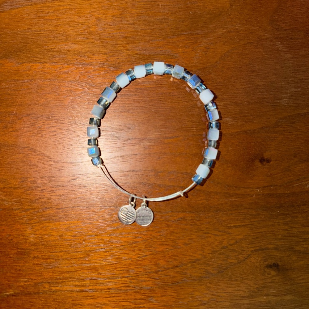 Alex and Ani Opalescent White and Light Blue Beaded Bracelet